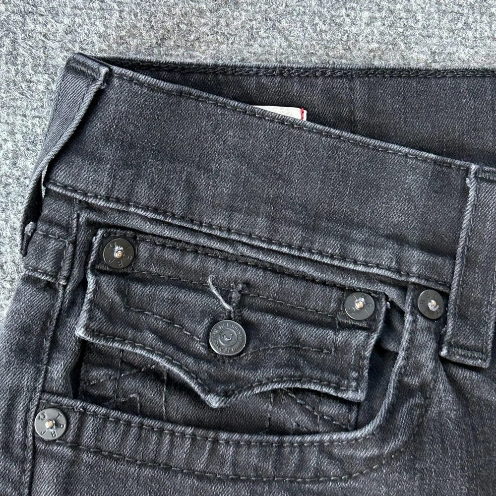 True Religion Ricky Relaxed Straight Jeans Mens 36x33 Black Rinse Flap‎ Pockets